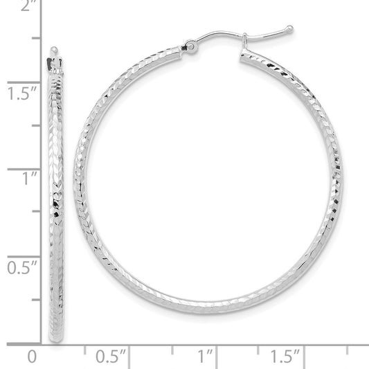 10K White Gold Diamond-cut 2mm Round Tube Hoop Earrings