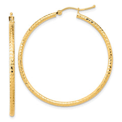 10K Yellow Gold Diamond-cut 2mm Round Tube Hoop Earrings