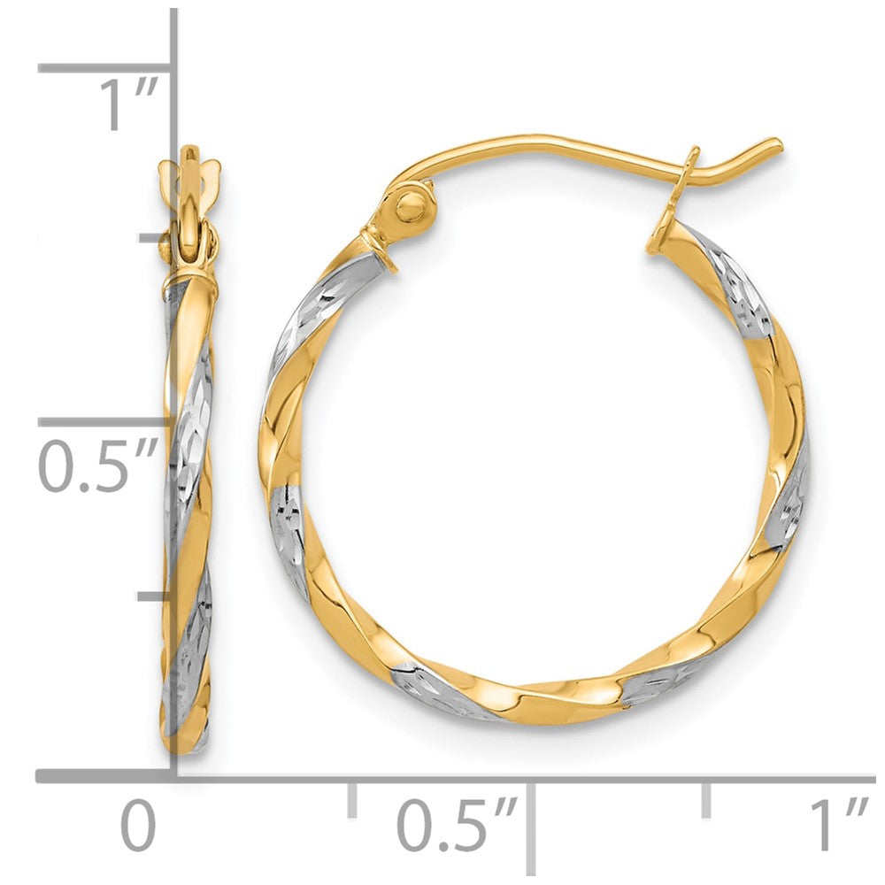 10K Yellow Gold & Rhodium Hollow Twisted Hoop Earrings