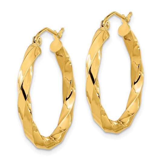 10K Yellow Gold Polished 3mm Twisted Hoop Earrings