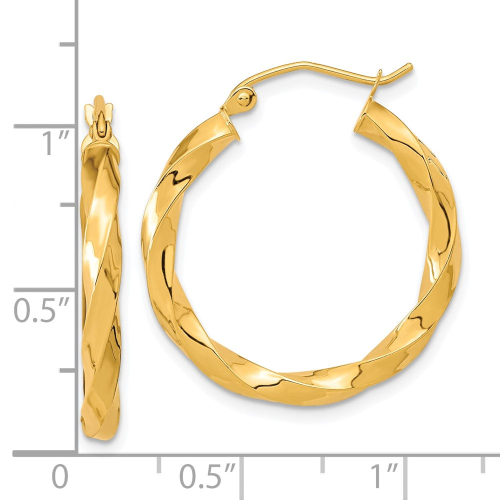 10K Yellow Gold Polished 3mm Twisted Hoop Earrings