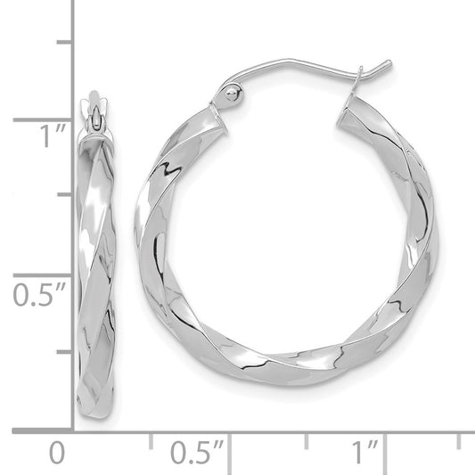 10K White Gold 3mm Twisted Hoop Earrings