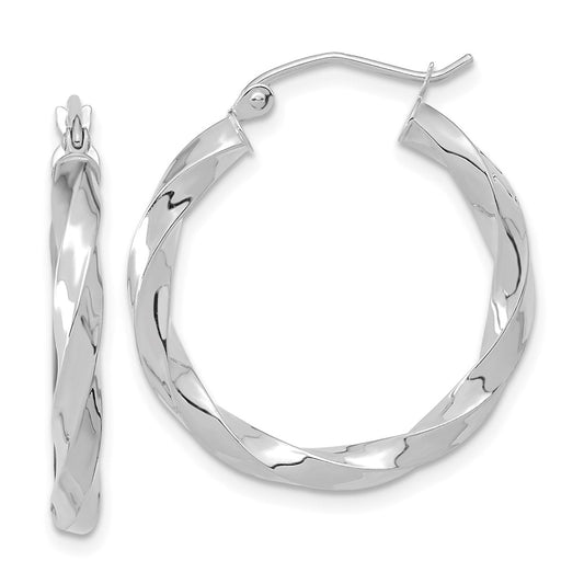 10K White Gold 3mm Twisted Hoop Earrings