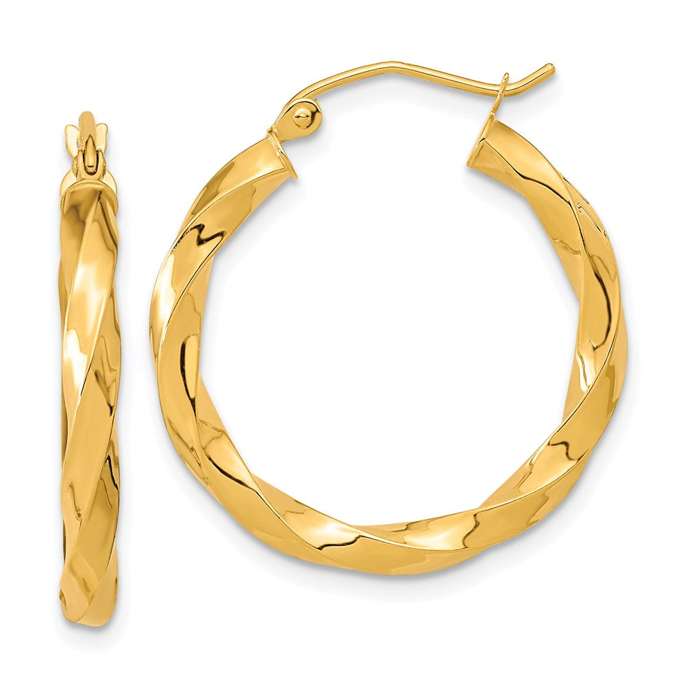 10K Yellow Gold Polished 3mm Twisted Hoop Earrings