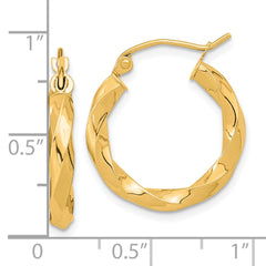 10K Yellow Gold Polished 3mm Twisted Hoop Earrings