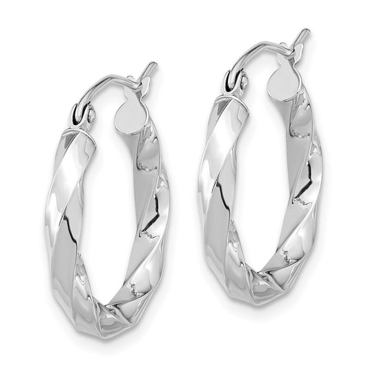 10K White Gold 3mm Twisted Hoop Earrings