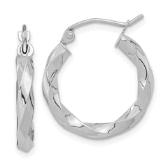 10K White Gold 3mm Twisted Hoop Earrings