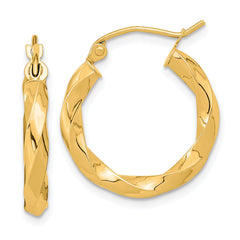 10K Yellow Gold Polished 3mm Twisted Hoop Earrings