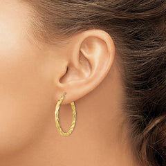 10K Yellow Gold Polished & Satin Twisted Hoop Earrings