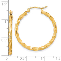 10K Yellow Gold Polished & Satin Twisted Hoop Earrings