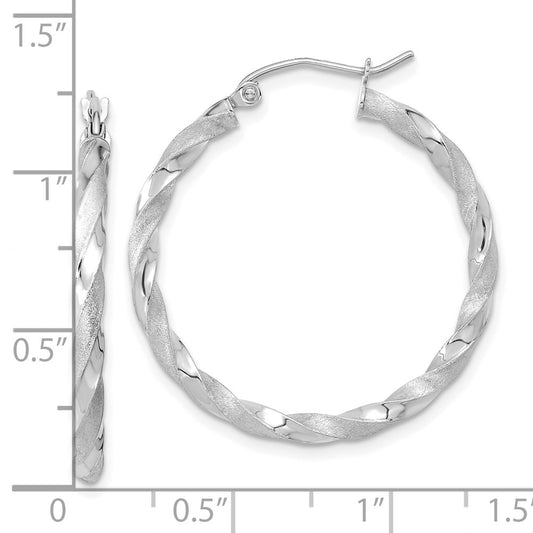 10K White Gold Polished & Satin Twisted Hoop Earrings