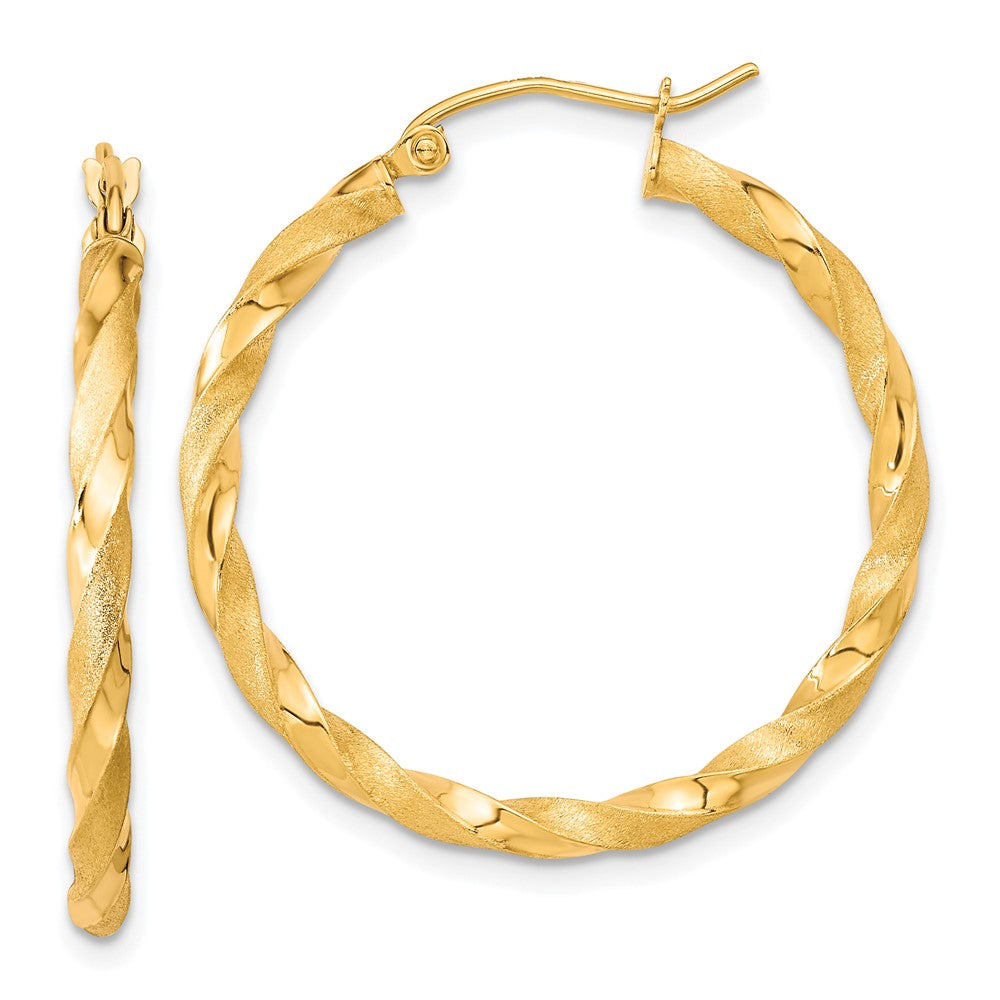 10K Yellow Gold Polished & Satin Twisted Hoop Earrings