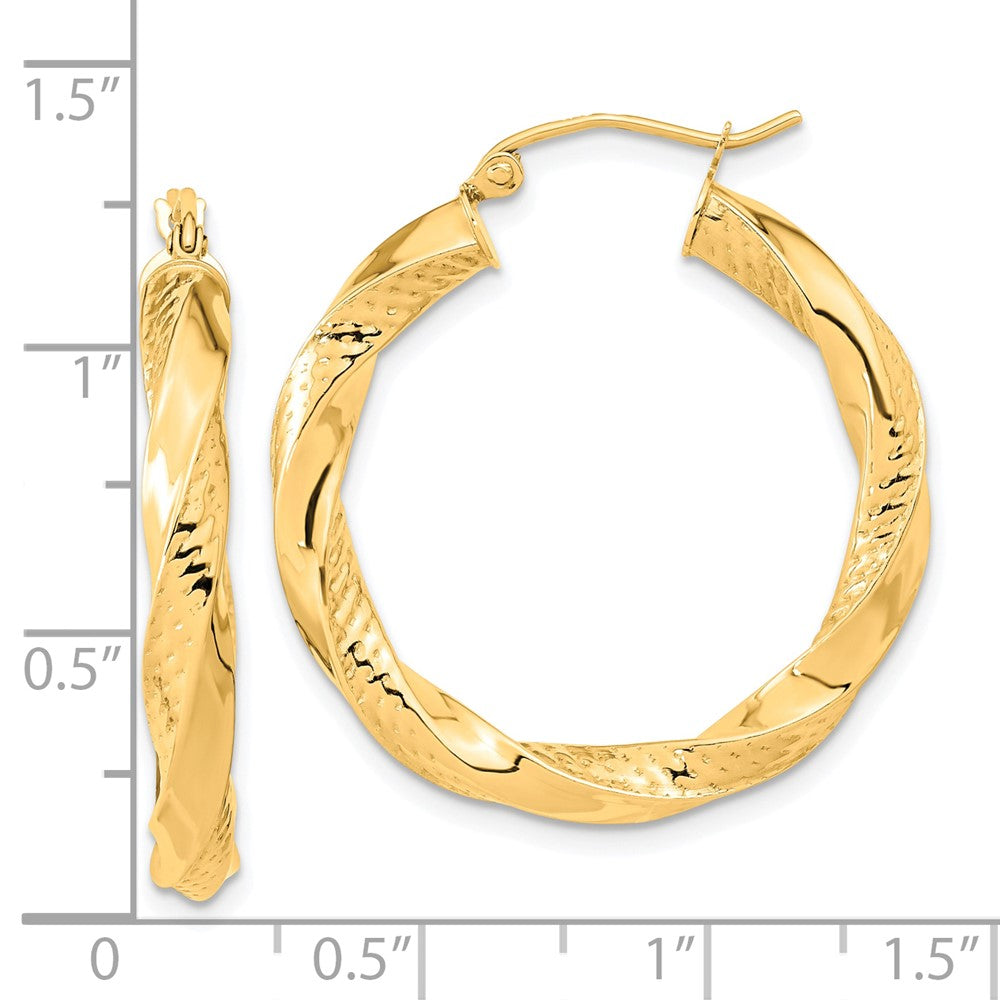 10K Yellow Gold Polished & Textured Twist Hoop Earrings