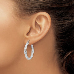 10K White Gold Polished & Textured Twist Hoop Earrings