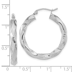 10K White Gold Polished & Textured Twist Hoop Earrings