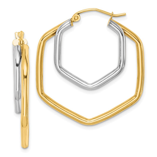 10K Two-Tone Gold Polished Hoop Earrings