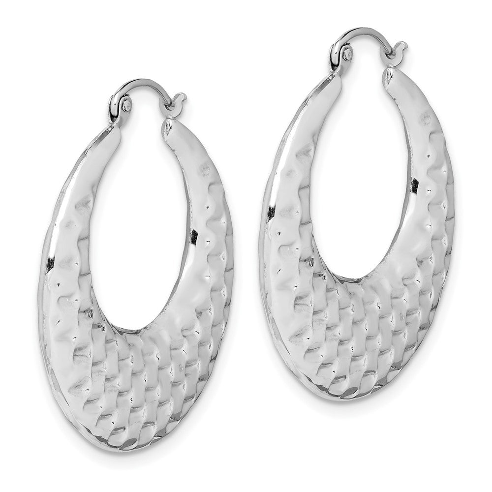 10K White Gold Polished Textured Hoop Earrings