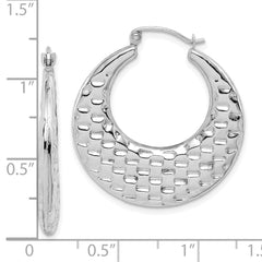 10K White Gold Polished Textured Hoop Earrings