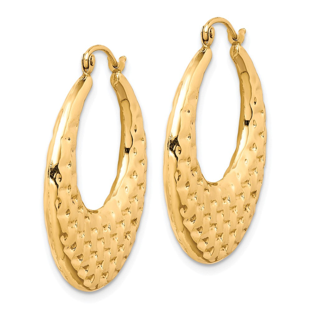 10K Yellow Gold Polished Textured Hoop Earrings