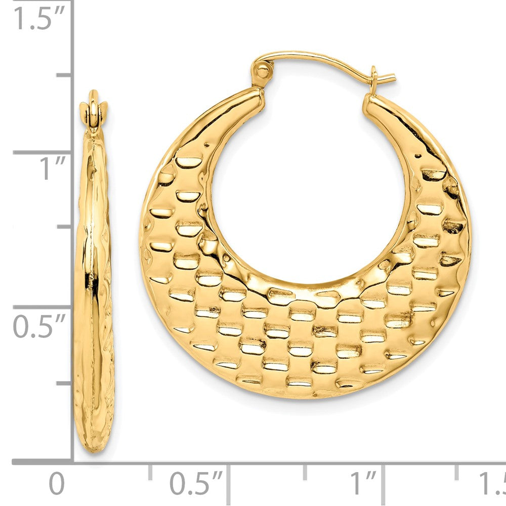 10K Yellow Gold Polished Textured Hoop Earrings