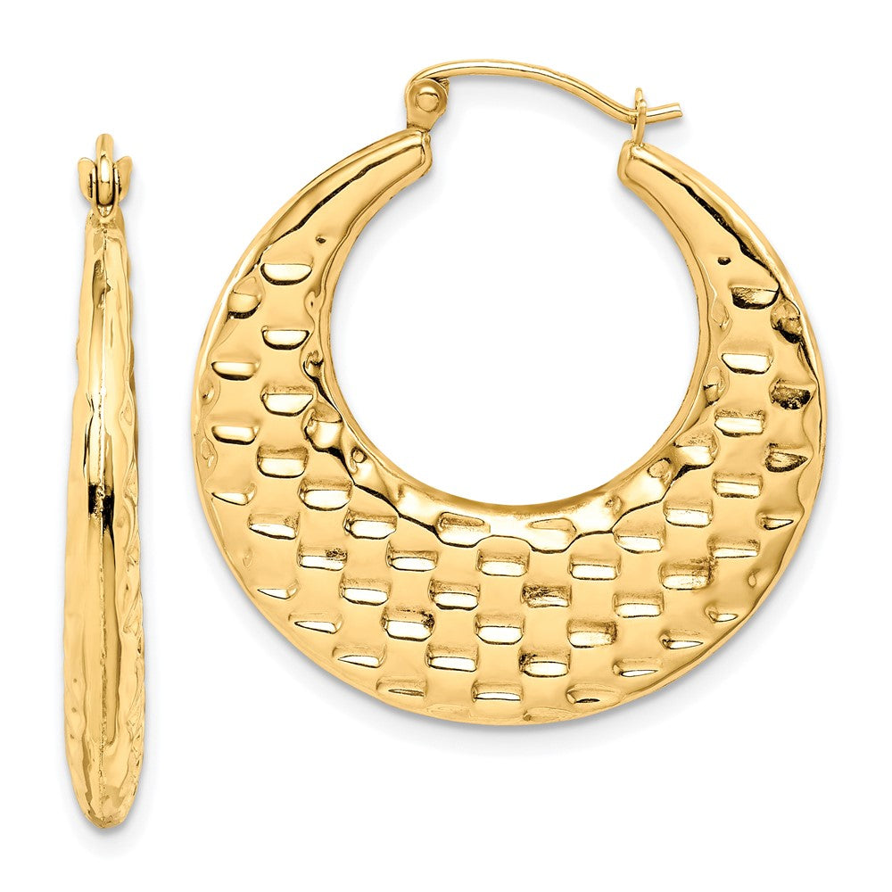 10K Yellow Gold Polished Textured Hoop Earrings