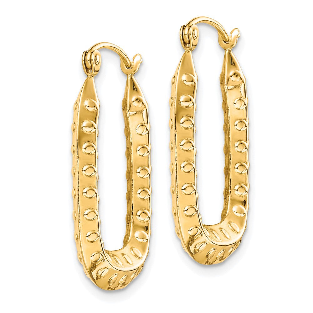 10K Yellow Gold Polished Textured Rectangle Hoop Earrings