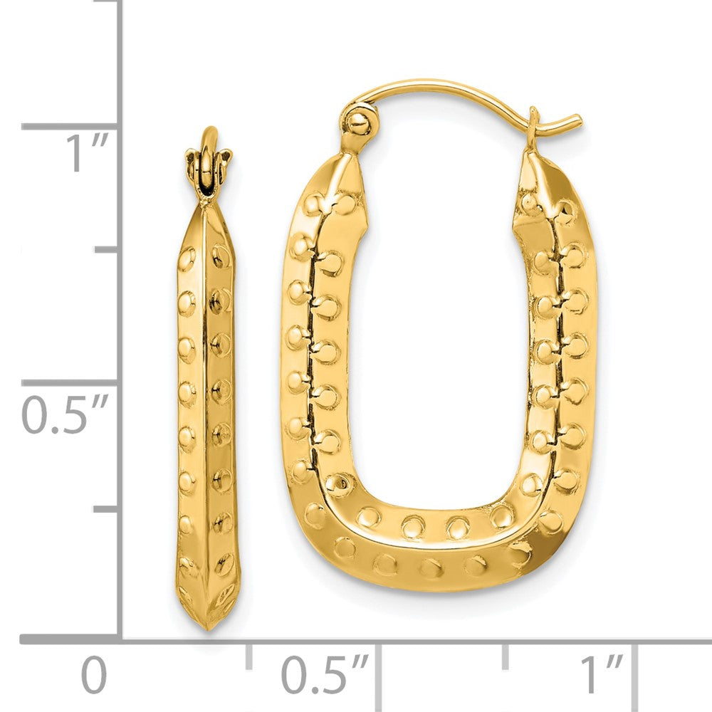 10K Yellow Gold Polished Textured Rectangle Hoop Earrings