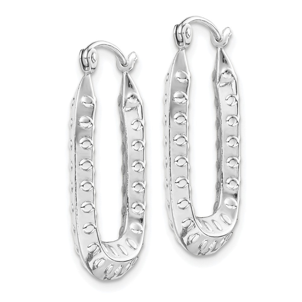 10K White Gold Polished Textured Rectangle Hoop Earrings