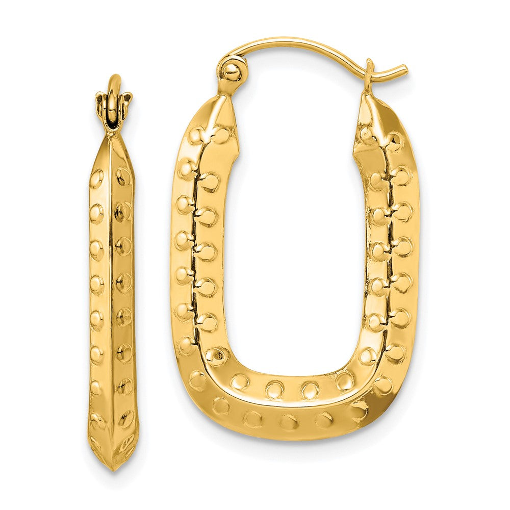 10K Yellow Gold Polished Textured Rectangle Hoop Earrings