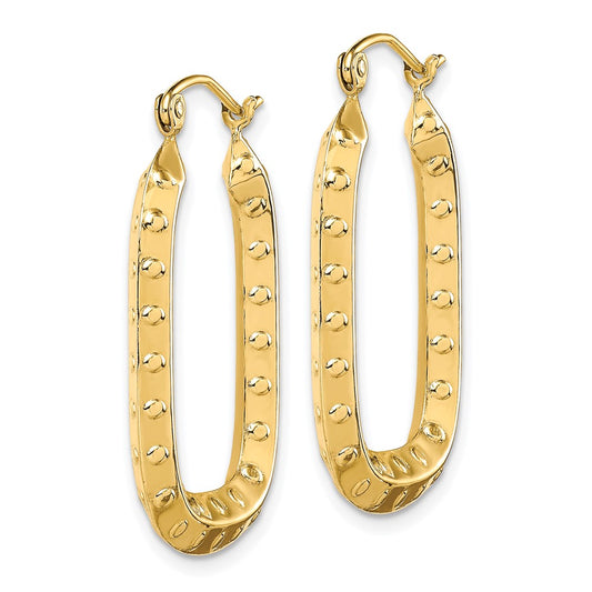 10K Yellow Gold Polished Textured Rectangle Hoop Earrings