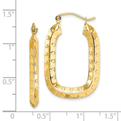 10K Yellow Gold Polished Textured Rectangle Hoop Earrings