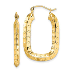 10K Yellow Gold Polished Textured Rectangle Hoop Earrings