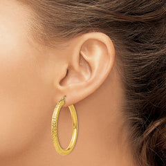 10K Yellow Gold Diamond-cut 4mm Round Hoop Earrings