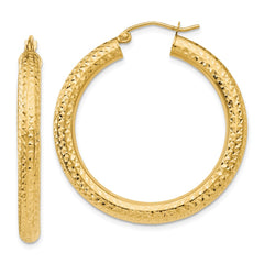 10K Yellow Gold Diamond-cut 4mm Round Hoop Earrings