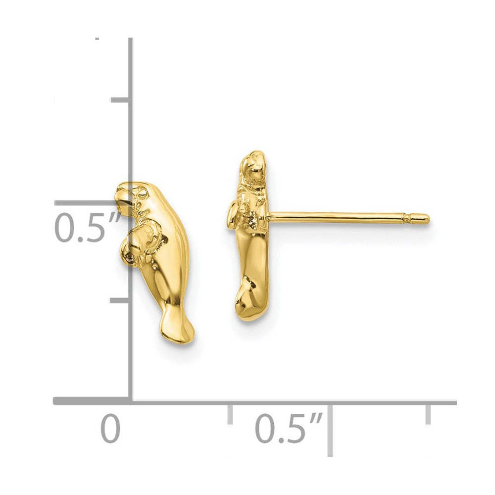 10K Yellow Gold Mini Manatee Post Earrings