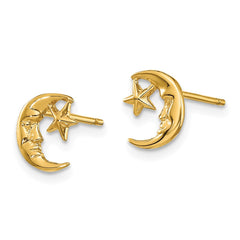 10K Yellow Gold Moon and Star Post Earrings