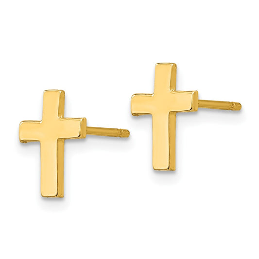 10K Yellow Gold Polished Cross Post Earrings