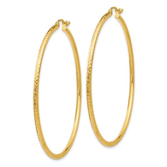 10K Yellow Gold Diamond-cut 2mm Round Tube Hoop Earrings