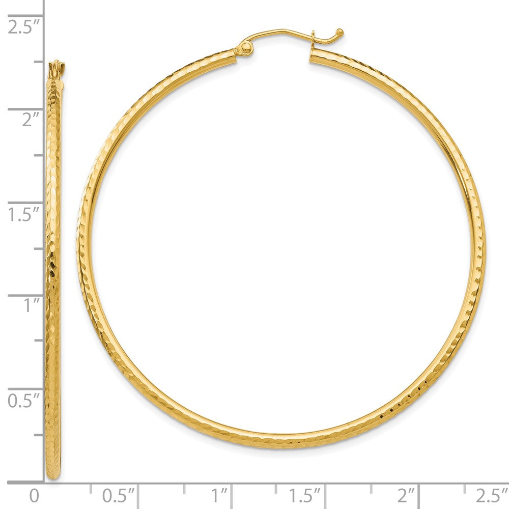 10K Yellow Gold Diamond-cut 2mm Round Tube Hoop Earrings