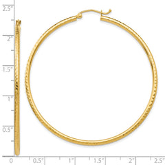 10K Yellow Gold Diamond-cut 2mm Round Tube Hoop Earrings