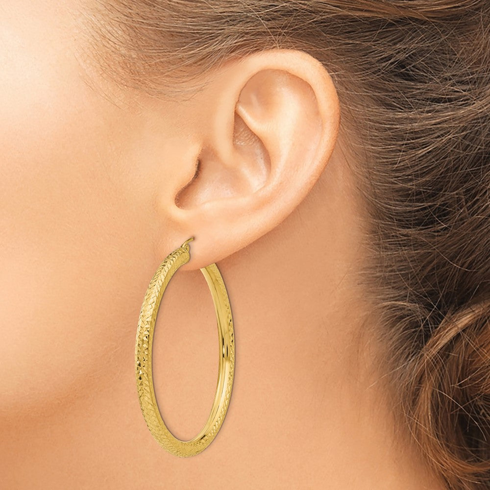 10K Yellow Gold Diamond-cut 4mm Round Hoop Earrings