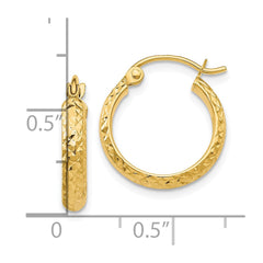 10K Yellow Gold Diamond-cut 2.8x15mm Hollow Hoop Earrings