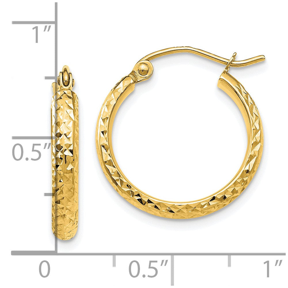 10K Yellow Gold Diamond-cut 2.8x18mm Hollow Hoop Earrings