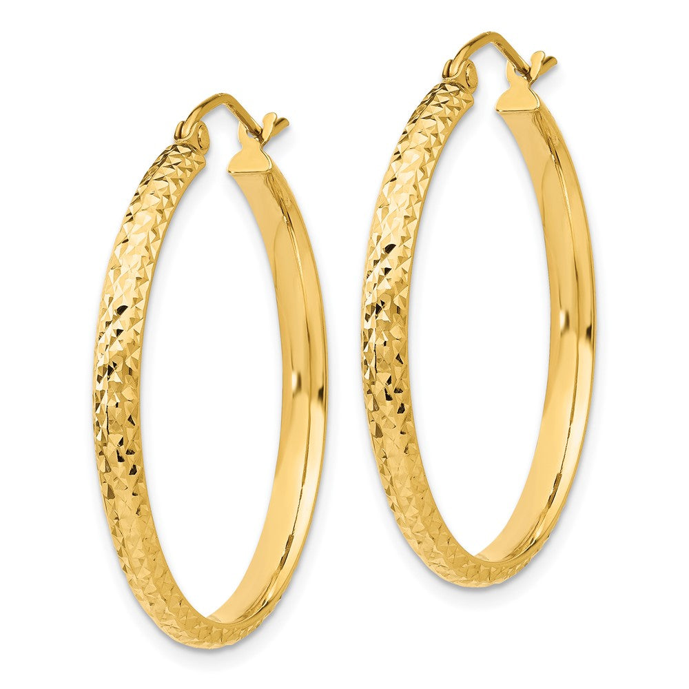 10K Yellow Gold Diamond-cut 2.8x30mm Hollow Hoop Earrings