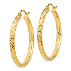 10K Yellow Gold Diamond-cut 2.8x30mm Hollow Hoop Earrings