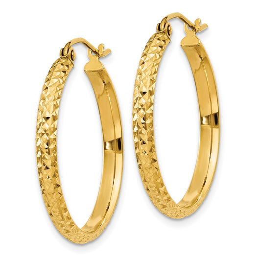 10K Yellow Gold Diamond-cut 2.8x25mm Hollow Hoop Earrings