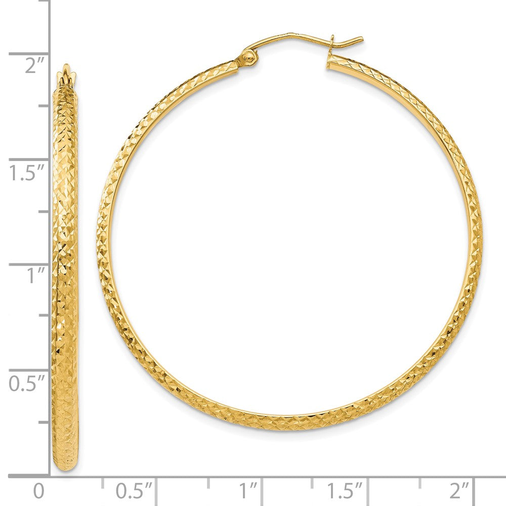 10K Yellow Gold Diamond-cut 2.8x46mm Hollow Hoop Earrings