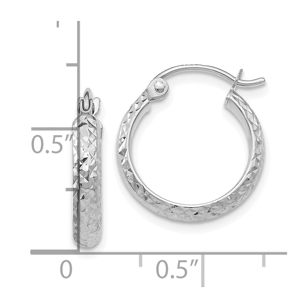 10K White Gold Diamond-cut 2.8x15mm Hollow Hoop Earrings