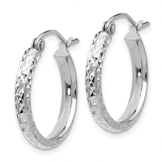 10K White Gold Diamond-cut 2.8x18mm Hollow Hoop Earrings