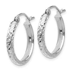 10K White Gold Diamond-cut 2.8x18mm Hollow Hoop Earrings